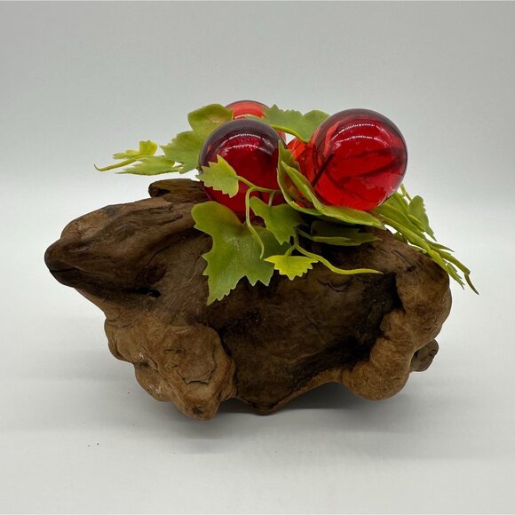 Vintage Lucite Grapes Red Burl Wood Mid Century Modern Decor Driftwood Acrylic - Picture 4 of 10